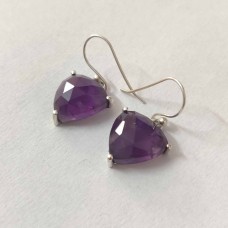 Natural African Amethyst Silver Prong Dangle Earrings